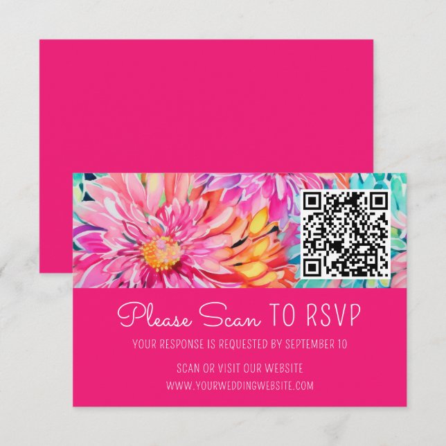 Farbenfrohe Hochzeit mit Flora QR-Code RSVP Karte (Vorne/Hinten)