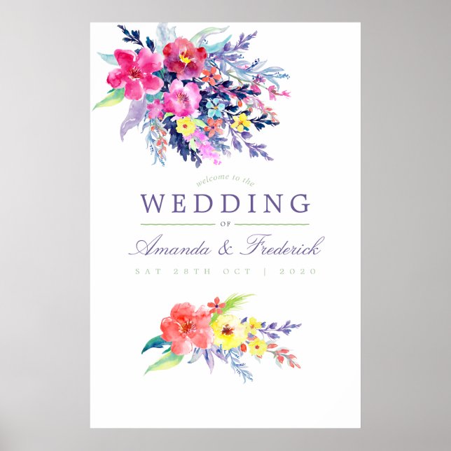 Farbenfrohe Hochzeit mit floralen Wasserfarben Beg Poster (Vorne)
