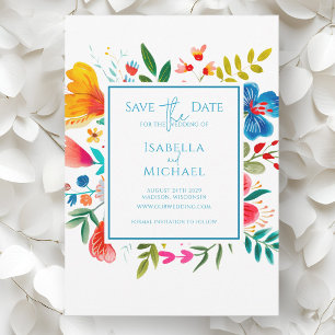 farbenfrohe Hochzeit mit floralen Wasserfarben Save The Date