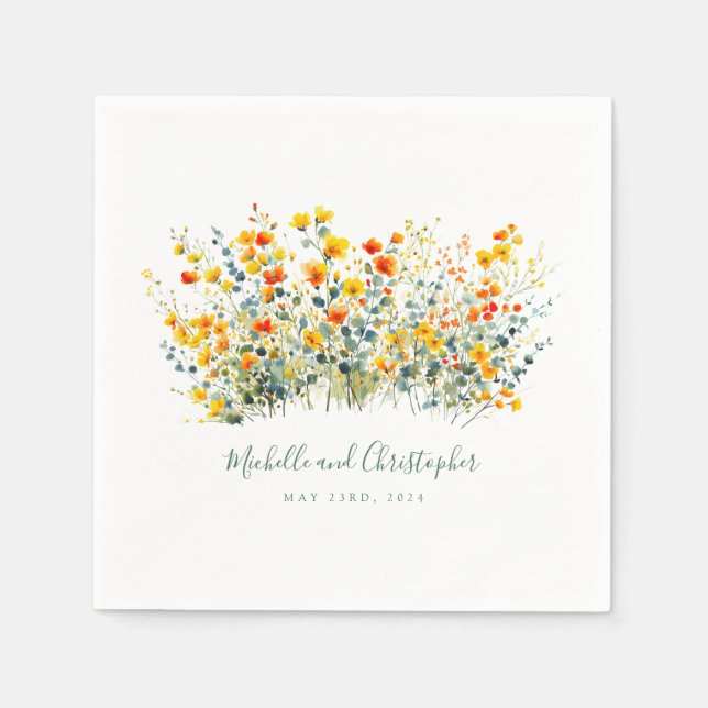 farbenfrohe Hochzeit mit floralen Wasserfarben Serviette (Vorderseite)