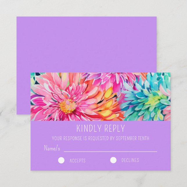Farbenfrohe Hochzeit mit tropischer Wasserfarbe RSVP Karte (Vorne/Hinten)