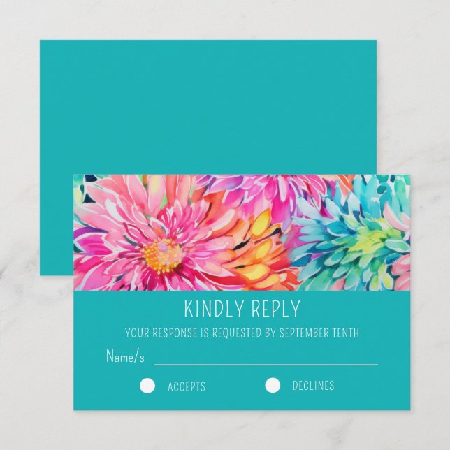 Farbenfrohe Hochzeit mit tropischer Wasserfarbe RSVP Karte (Vorne/Hinten)