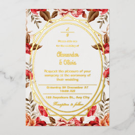 Farbenfrohe Hochzeit Moderner botanischer Blumenga Folieneinladung