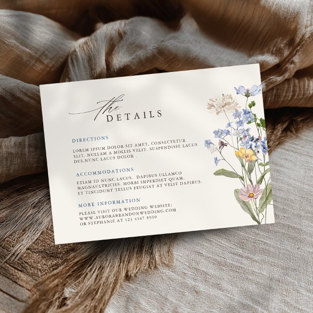 Farbenfrohe Hochzeitsfeier Hochzeitsstunde Details Begleitkarte (Colorful Spring Wildflower Meadow Wedding Details Enclosure Card)