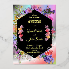 Farbenfrohe Hochzeitskarte mit Blumen Folieneinladung