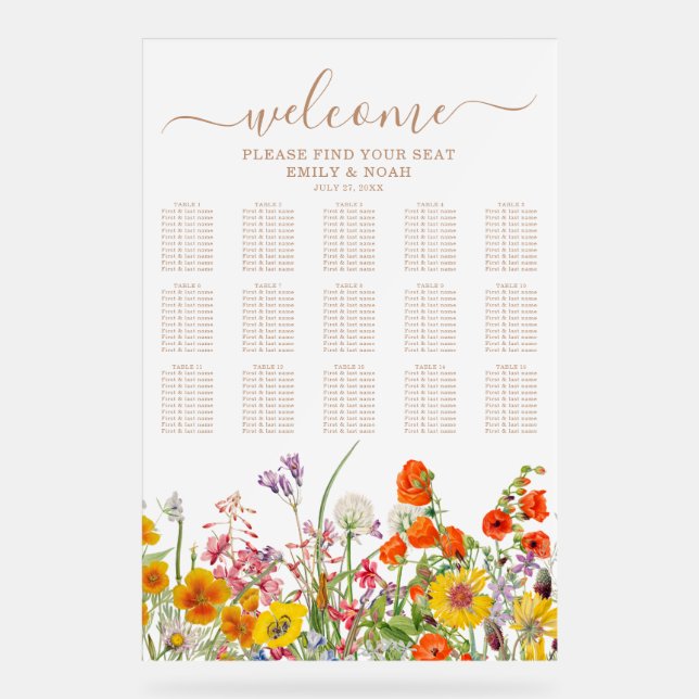 Farbenfrohe Hochzeitsskala für wild lebende Blume Acrylschild (Vorderseite)
