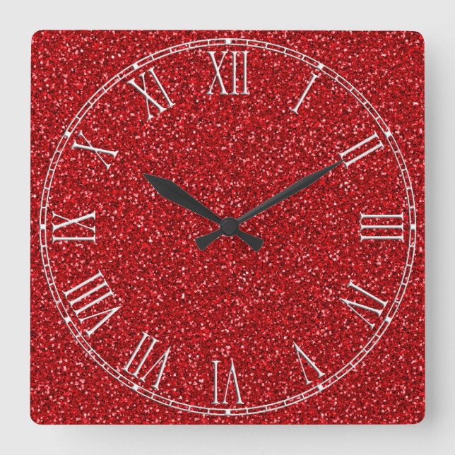 Farbenfrohe Hochzeitsszenario Roter Glitzer Textur Quadratische Wanduhr (Vorderseite)