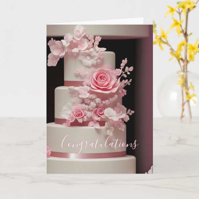 Farbenfrohe Hochzeitstorte Glückwunschkarte Karte (Gelbe Blume)