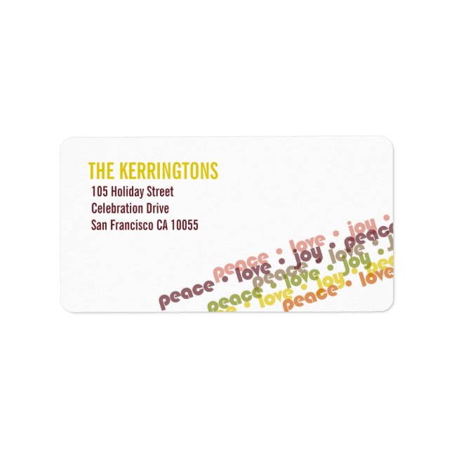 Farbenfrohe Holiday Liebe Peace Joy Address Labels Adressaufkleber (Vorne)