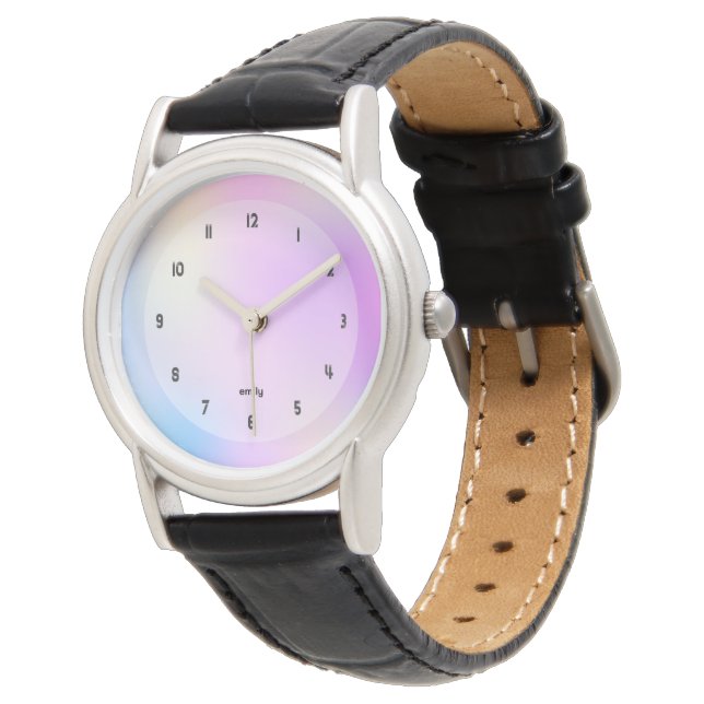 Farbenfrohe holografische Hintergrunduhr Armbanduhr (Schrägansicht)