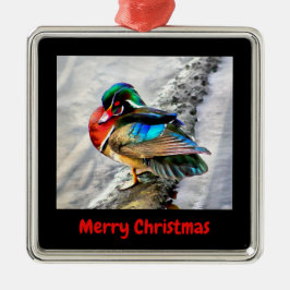 Farbenfrohe Holzente Frohe Weihnachten Gerahmt Ornament Aus Metall