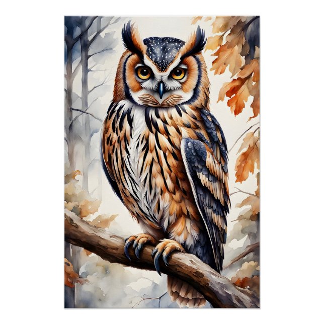 Farbenfrohe Holzschale auf Baumzweig Poster (Vorderseite)