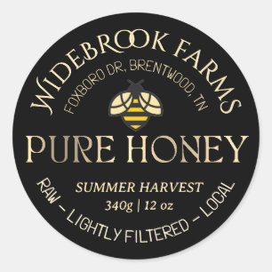 Farbenfrohe Honigbienen-Logo Reine Honig Schwarzes Runder Aufkleber