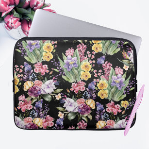 Farbenfrohe Hübsch Gartenanlage Blume auf schwarze Laptopschutzhülle
