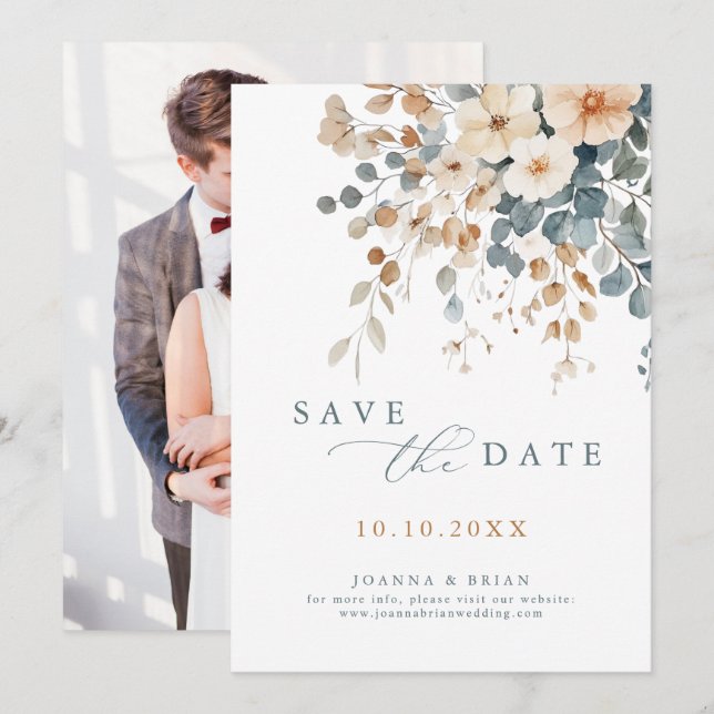 Farbenfrohe Hübsche FrühlingsWildblume Foto Save The Date (Vorne/Hinten)
