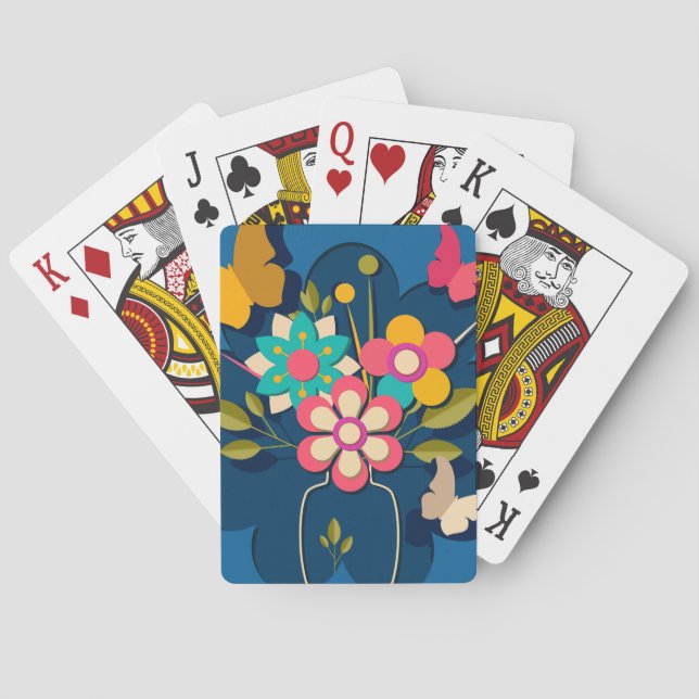 Farbenfrohe Hübsche moderne Blume Bouquet auf Blue Spielkarten (Rückseite)