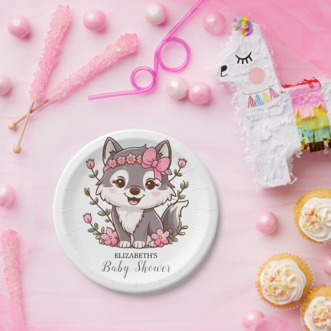 Farbenfrohe Hübsche Wolf Baby Dusche Pappteller (Party)