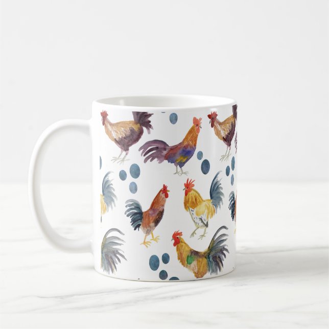 Farbenfrohe Hühner & Eier Wasserfarben Muster Kaffeetasse (Links)