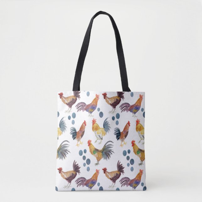 Farbenfrohe Hühner & Eier Wasserfarben Muster Tasche (Vorderseite)