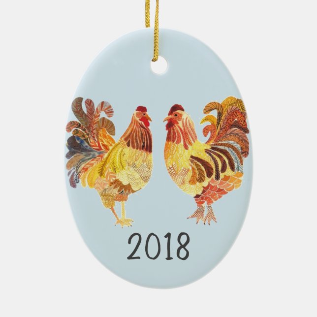Farbenfrohe Hühnerpfeife Jahr der Erhaltung Keramik Ornament (Hinten)
