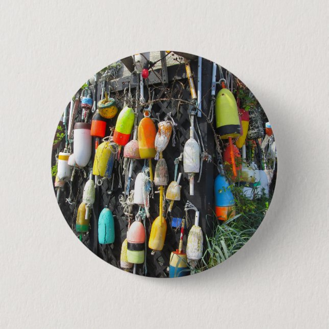 Farbenfrohe Hummer Buoys Button (Vorderseite)