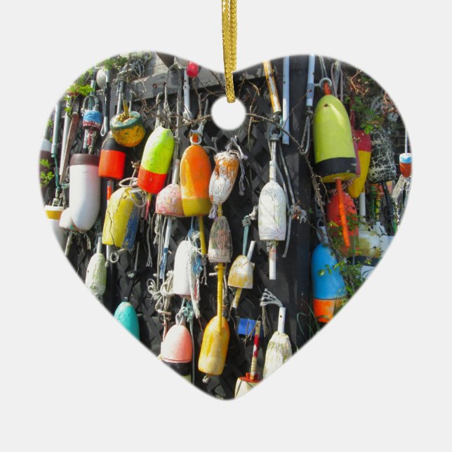 Farbenfrohe Hummer Buoys Keramik Ornament (Vorne)