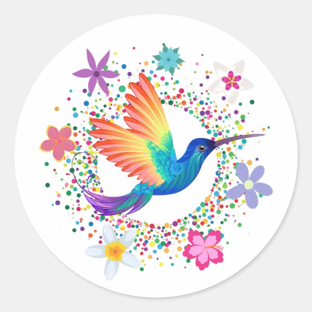 Farbenfrohe Humming Bird Blume Docker Runder Aufkleber (Vorderseite)