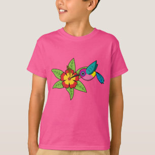 Farbenfrohe Hummingbird im Hibiskus Tropische Blum T-Shirt