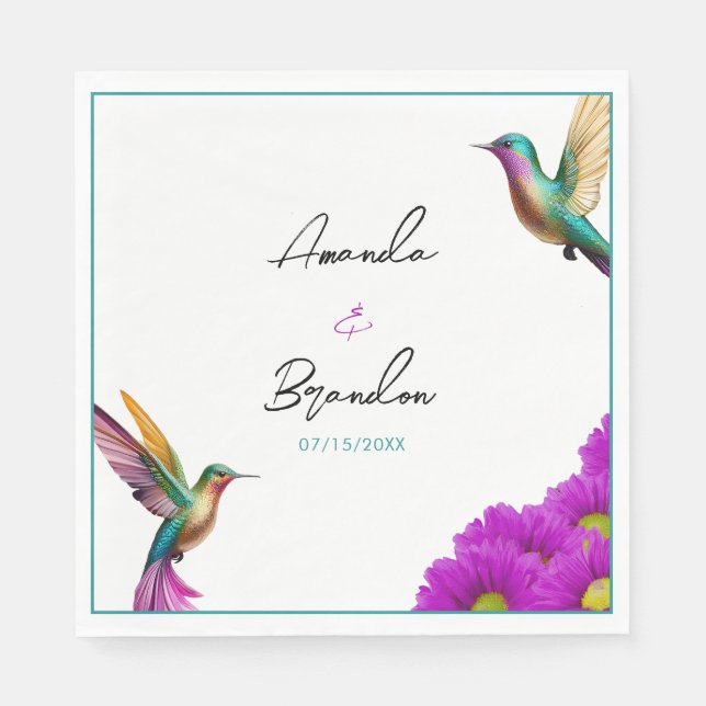 Farbenfrohe Hummingbirds Lila Daisies Wedding Serviette (Vorderseite)