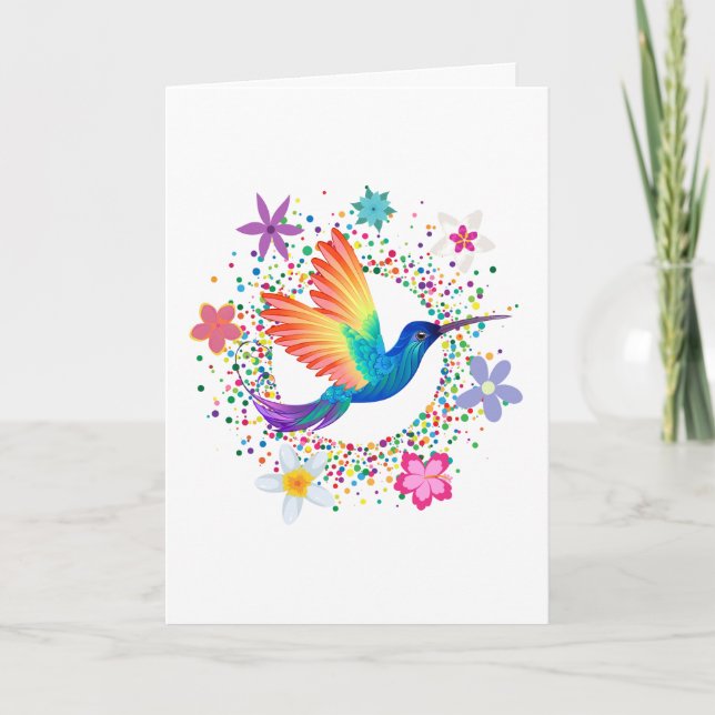 Farbenfrohe Hummingvogel und Blume - Blankokarte Dankeskarte (Vorderseite)