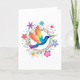 Farbenfrohe Hummingvogel und Blume - Blankokarte Dankeskarte