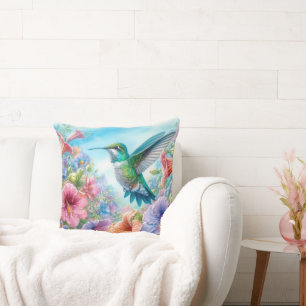 Farbenfrohe Hummingvogel und Blume Kissen