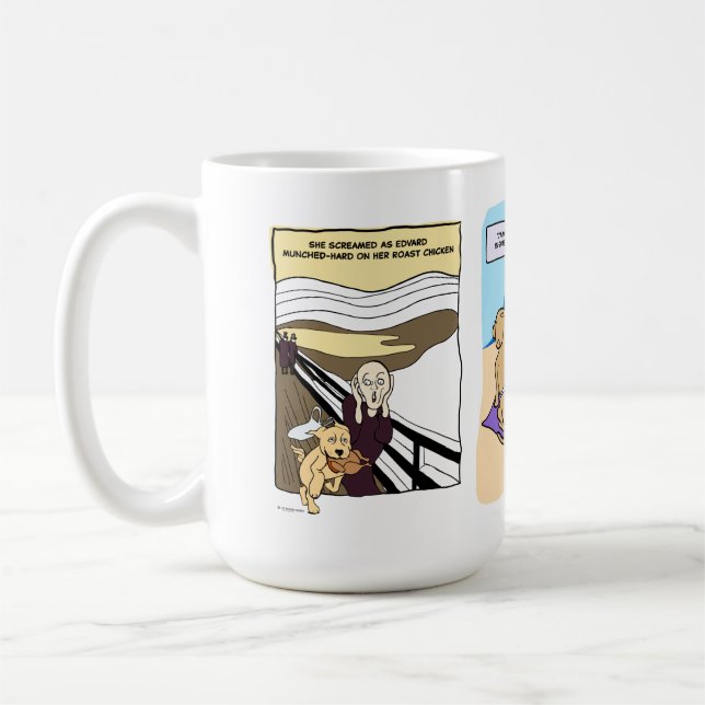 Farbenfrohe Hunde-Cartoon Kaffeezubereitung Tasse (Links)