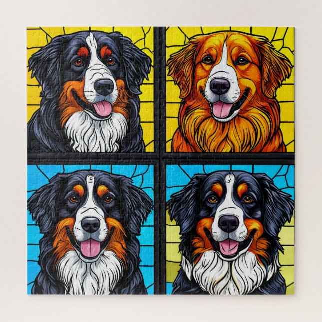 Farbenfrohe Hunde Gestaltete Glas Kunst (Vertikal)