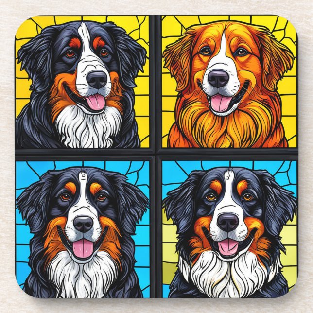 Farbenfrohe Hunde Gestaltete Glas Kunst Getränkeuntersetzer (Vorderseite)