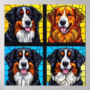 Farbenfrohe Hunde Gestaltete Glas Kunst Poster