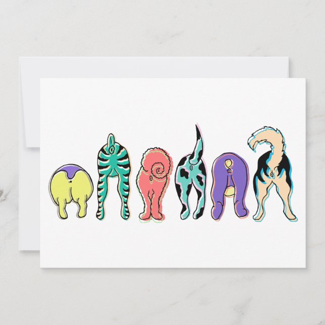 Farbenfrohe Hunde-Hintern Einladung (Vorderseite)