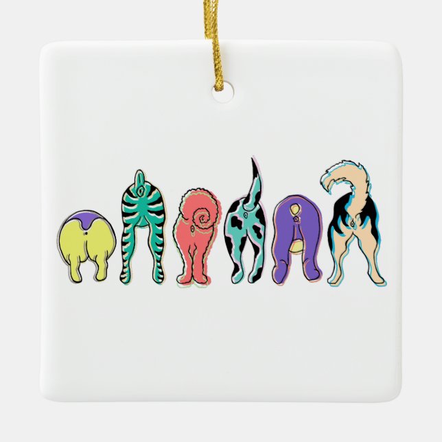 Farbenfrohe Hunde-Hintern Keramikornament (Vorderseite)