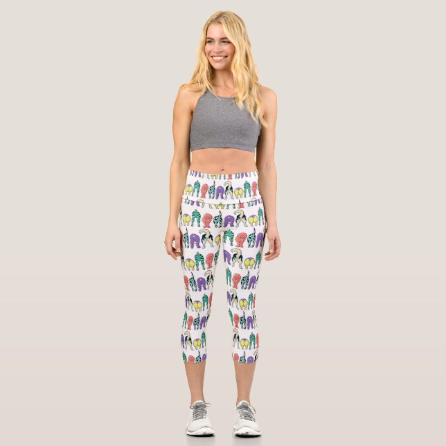 Farbenfrohe Hunde-Hintern-Muster Capri Leggings (Vorderseite)