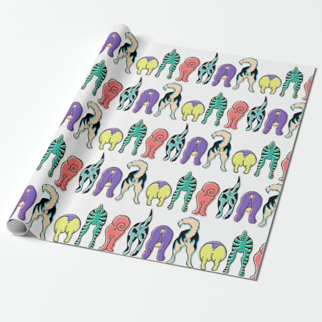 Farbenfrohe Hunde-Hintern-Muster Geschenkpapier (Ungerollt)
