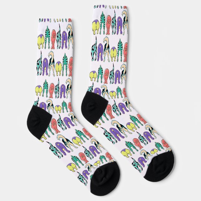 Farbenfrohe Hunde-Hintern-Muster Socken (Rechts)