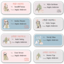 Farbenfrohe Hunde Weihnachtsgeschenk Etikett