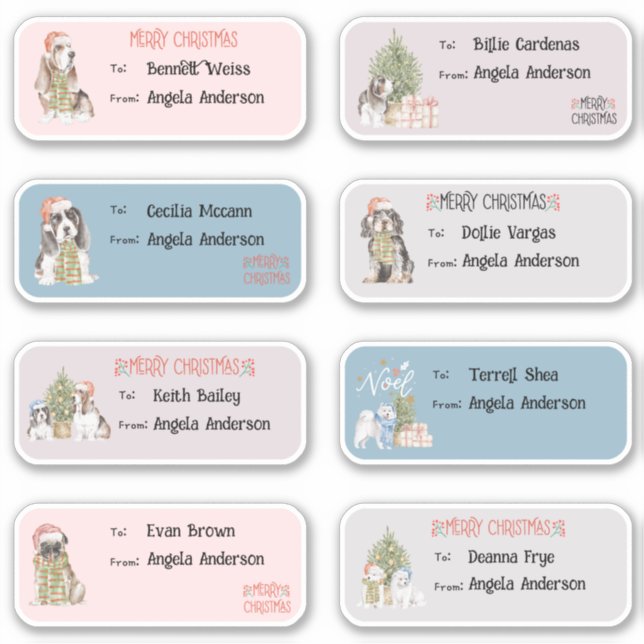 Farbenfrohe Hunde Weihnachtsgeschenk Etikett (Vorderseite)
