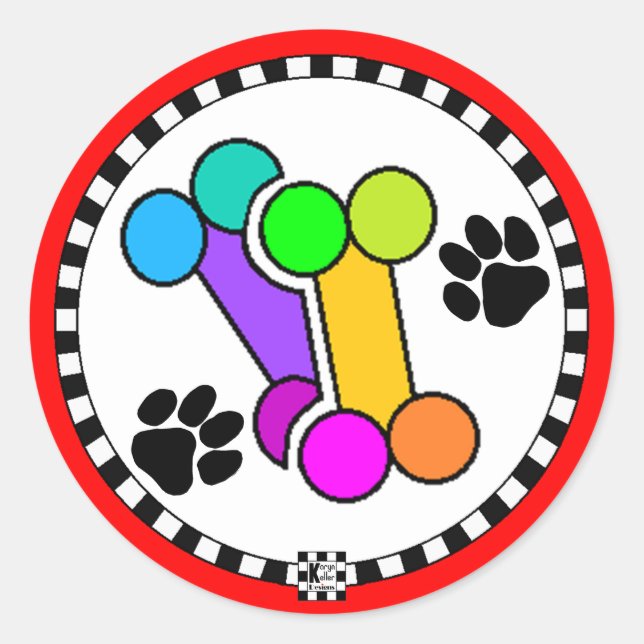 Farbenfrohe Hundeknochen und -paare Runder Aufkleber (Vorderseite)