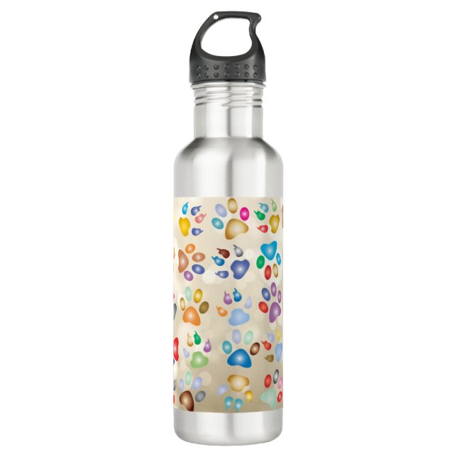 Farbenfrohe Hundekuppeldrucke, Bokeh Edelstahlflasche (Vorderseite)