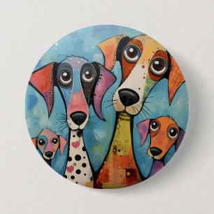 Farbenfrohe Hündin Abstrakt Art Cartoon Stil Button