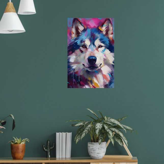 Farbenfrohe Husky Art Poster (Wohnzimmer 1)