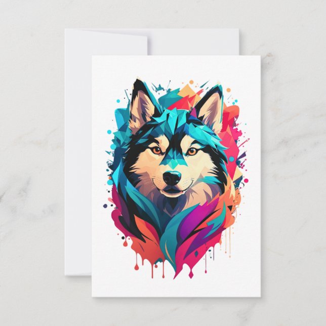 Farbenfrohe Husky Dog Head Vibranly Husky Liebhabe Dankeskarte (Vorderseite)
