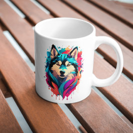 Farbenfrohe Husky Dog Head Vibranly Husky Liebhabe Kaffeetasse