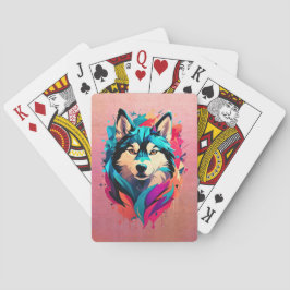 Farbenfrohe Husky Dog Head Vibranly Husky Liebhabe Spielkarten